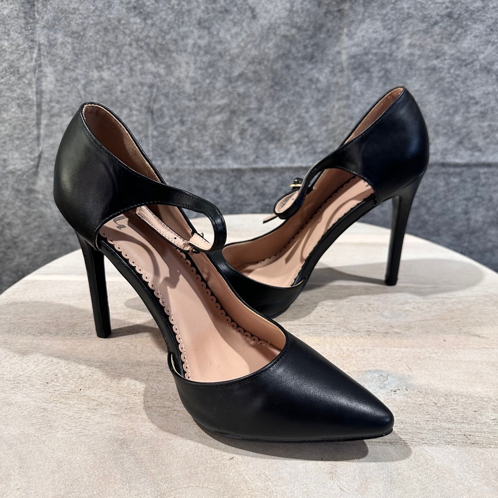 Journee Collection T-Strap Pumps Women 11 Black Pointed Toe Stiletto Heels